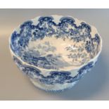 Large Swansea Pottery blue and white transfer printed 'Swiss Villa' design pedestal bowl/ punch