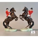 Two Beswick figures of a huntsman on a rearing horse, model no. 868, in black cap, red coat and