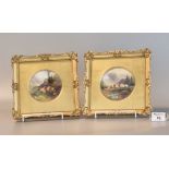 Pair of Royal Worcester porcelain plaques, hand painted with sheep in a Scottish landscape, signed