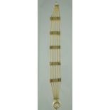 9ct gold five chain bracelet with five polished and brushed gold bars. Length 7.5 inches (19.5cm).