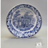 19th Century blue and white transfer printed Swansea pottery bowl 'Ladies with baskets' pattern,