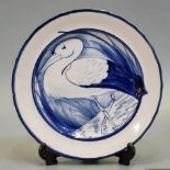 Llanelly South Wales pottery Guest and Dewsberry blue and white decorated Heron plate. Printed