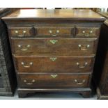 19th Century oak straight front chest of drawers, the moulded projecting top above an arrangement of