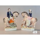 Pair of 19th Century Staffordshire pottery flat backed equestrian figures; 'Prince Leopold of Hesse'