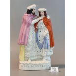19th Century Staffordshire pottery flat backed figure group 'Prodigals return', 34cm high approx. (