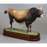 Royal Worcester porcelain study of a Jersey bull modelled by Doris Lindner on a oval wooden base. (