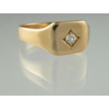 18ct gold diamond set signet ring. Ring size V&1/2 Approx weight 6.2 grams. (B.P. 21% + VAT)