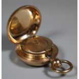 Gold plated Dennison sovereign case with suspension loop, in the form of a hunter pocket watch. (B.