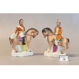Two 19th Century Staffordshire flat back figures on horseback, Marshal Arnaud and 'The Sultan'. (