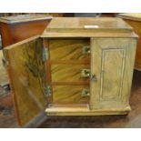 19th Century walnut tabletop two door blind panelled collectors cabinet, the interior revealing