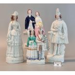 A group of four 19th Century Staffordshire pottery flat backed portrait figures and figure groups to