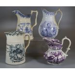 A group of Welsh pottery transfer printed jugs to include; Llanelly pottery 'Albert' baluster shaped