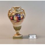 Royal Worcester porcelain two handled pedestal vase hand painted with fruits and flowers, signed W