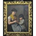 Continental school (late 19th/early 20th Century), portrait of a mother and child, oils on canvas.