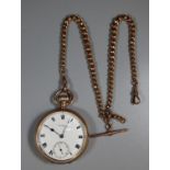 9ct gold open faced keyless pocket watch with enamelled Roman face marked W.H Crouch Swansea, having