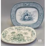 Staffordshire ironstone pottery transfer printed floral design meat dish with well and classical
