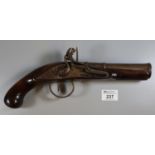 18th Century style cannon barrelled muzzle loading flintlock pistol with full walnut stock.