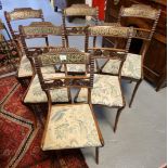 Set of six Regency design rosewood Boulle work dining chairs having stuff over seats decorated