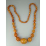 String of graduated amber beads. The largest approx 40mm and the smallest approx 12mm. Length 40