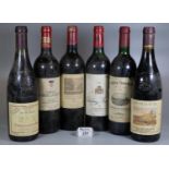 A collection of six vintage red wines to include; Les Oliviers Chateau Neuf-Du-Pape, Chateau