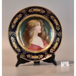 Late 19th/early 20th Century Vienna porcelain dish with painted head and shoulders of a maiden,
