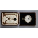 9ct gold open faced key less lever open faced pocket watch with printed Arabic face having seconds