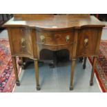 Small 19th Century mahogany bow fronted sideboard, having central frieze drawer flanked by two