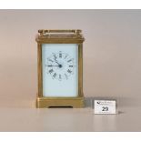 Late 19th/early 20th Century French brass carriage clock with full depth enamel dial, having