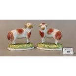 Pair of 19th Century Staffordshire pottery red and white coloured sheep, ram and ewe. (B.P. 21% +