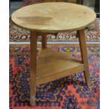 19th century pine cricket table on triangular under-tier. 68cm diameter & 79cm high