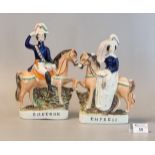 Two 19th Century Staffordshire pottery equestrian figures, 'Emperor' and 'Empress'. 27cm and 24cm