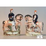 Pair of 19th Century Staffordshire pottery flat backed equestrian figures; 'The Sultan' and 'Omer