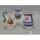 Three 19th Century commemorative pottery jugs to include; Queen Victoria and Prince Albert, a lizard