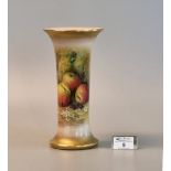 Royal Worcester porcelain vase of cylinder form with flared neck, hand painted with apples,