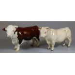 A Beswick Charolais study of a bull, together with another Beswick Hereford bull. (2) (B.P. 21% +
