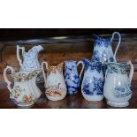 A group of seven Welsh pottery jugs to include; Llanelly pottery 'Lazuli' pattern baluster jug, a