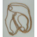 A Victorian 9ct gold guard chain. Length 62 inches (158cm). Approx weight 31.9 grams. (B.P. 21% +