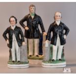 Group of three 19th Century Staffordshire pottery flat backed political figures, 32cm, 38cm high and