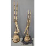 Pair of spectacular antelope design polychrome decorated carved hardwood headdresses, Kurumba,