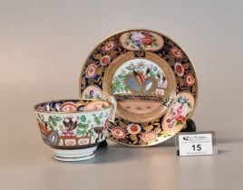 19th Century Swansea porcelain cup and saucer, hand painted with Imari decoration and floral