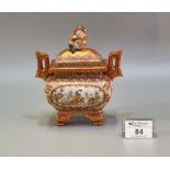 Japanese Kutani iron red and gilt porcelain baluster shaped, two handled koro or censer and cover,