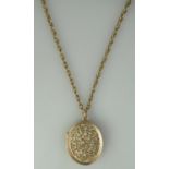 9ct gold locket with textured front on a 9ct gold rope twist chain. Approx weight 10.4 grams. (B.