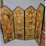 Victorian four fold scrap work screen depicting various subjects including; ecclesiastical figures