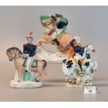 Group of three 19th Century Staffordshire pottery flat backed equestrian figures; 'Napoleon