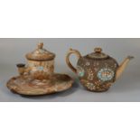 Two items of Doulton Lambeth Slaters patent stoneware with raised gilt, cream and turquoise flower