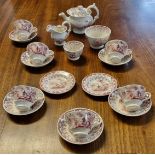 19th Century Swansea pottery 'Amoy pattern' child's teaset transfer printed with figures in a