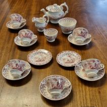 19th Century Swansea pottery 'Amoy pattern' child's teaset transfer printed with figures in a