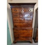 Georgian style mahogany two stage chest on chest, the moulded and Greek key cornice above strap work