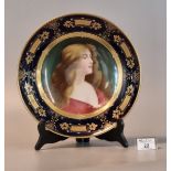 Late 19th/early 20th Century Vienna porcelain dish with painted head and shoulders of a maiden,