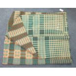 Vintage woollen teal ground Welsh tapestry blanket. (B.P. 21% + VAT)